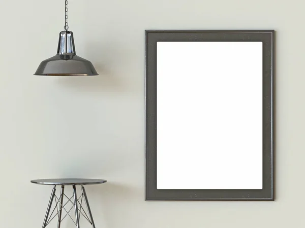 Svart Bildruta Med Lampa Och Tomt Sidobord Mock Affisch Render — Stockfoto