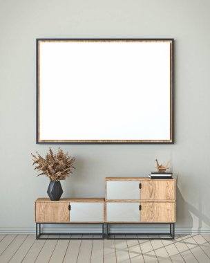 Tahta stantlar ve origami vinç 3B çizimi ile boş resim çerçevesini düzenle