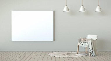 Boş resim çerçevesini koltuk ve daire şeklinde 3D çizim ile düzenle