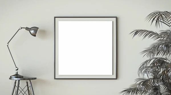 Макет Порожньої Рамки Зображення Чорна Лампа Чорні Тропічні Листи Ілюстрація — стокове фото