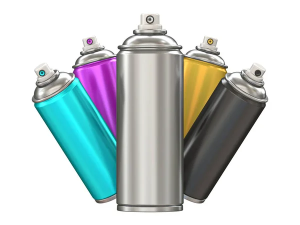 Cmyk Aerosol Spray Cans Render Illustration Isolated White Background — Stok fotoğraf