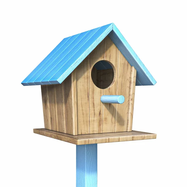 Birdhouse Μπλε Οροφή Καθιστούν Εικόνα Απομονωμένη Λευκό Φόντο — Φωτογραφία Αρχείου