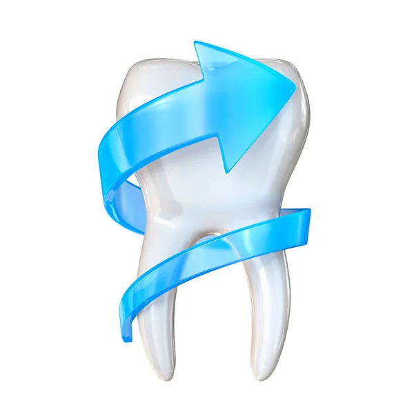 Conceito Proteção Dentes Com Seta Azul Ilustração Renderização Isolado Fundo — Fotografia de Stock