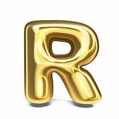 Altın yazı tipi harfi R 3D resimleme beyaz arkaplanda izole edildi