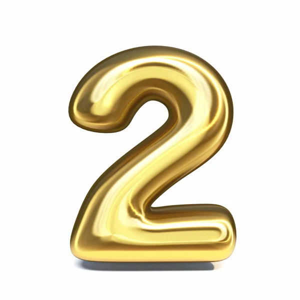 Golden Font Number Two Rendering Illustration Isolated White Background — Stock Photo, Image