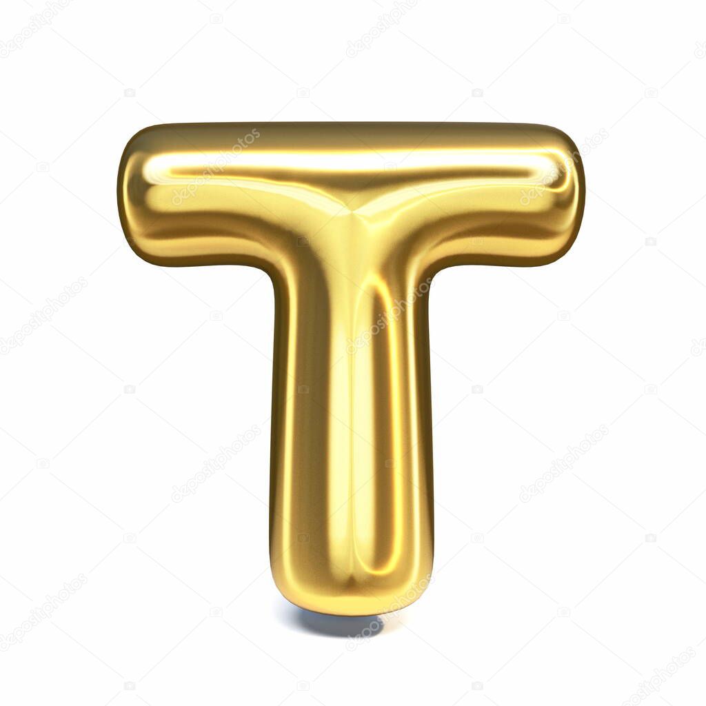 Golden font Letter T 3D rendering illustration isolated on white background