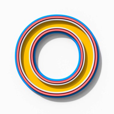 Gölgelerle çizilmiş kesik serif renkli yazı tipi 0 3D harf çizimi beyaz arkaplanda izole edilmiş