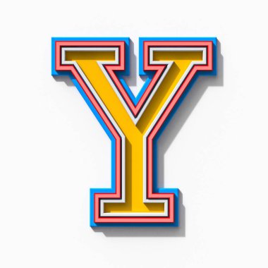 Gölgelerle özetlenmiş kesik serif renkli yazı tipi beyaz arkaplanda izole edilmiş Y 3D harfi çizimi