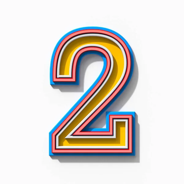Slab Serif Colorido Delineado Fonte Com Sombras Número Two Renderização — Fotografia de Stock