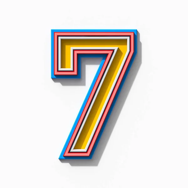 Slab Serif Colorido Delineado Fonte Com Sombras Número Sete Renderização — Fotografia de Stock