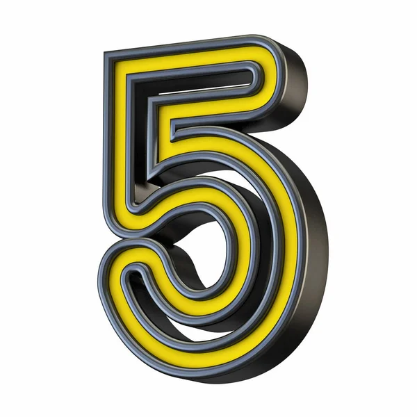 Giallo Nero Delineato Font Numero 5Illustrazione Rendering Isolata Sfondo Bianco — Foto Stock