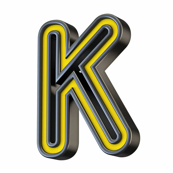 黄色の黒アウトラインフォント文字K 3Dレンダリングイラストを白の背景に分離 — ストック写真