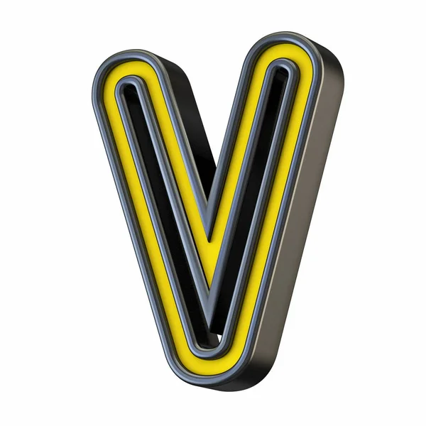 黄色のアウトラインフォントレターV白い背景に孤立した3Dレンダリングイラスト — ストック写真