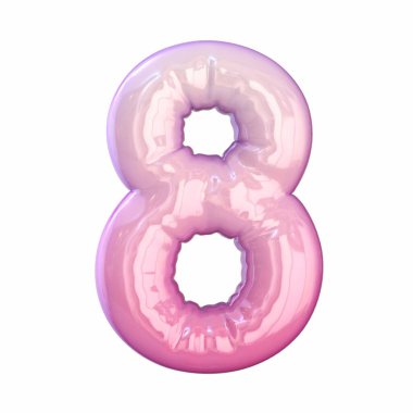 Pembe lateks parlak yazı tipi 8 numara 8-8D resimleme beyaz arkaplanda izole edildi