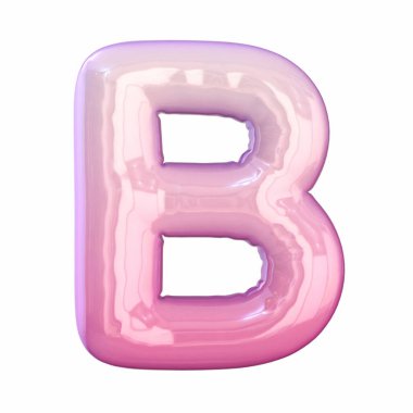 Pembe lateks parlak yazı tipi B 3D resim çizimi beyaz arkaplanda izole edildi