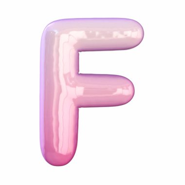 Pembe lateks parlak yazı tipi F 3D resim çizimi beyaz arkaplanda izole edildi