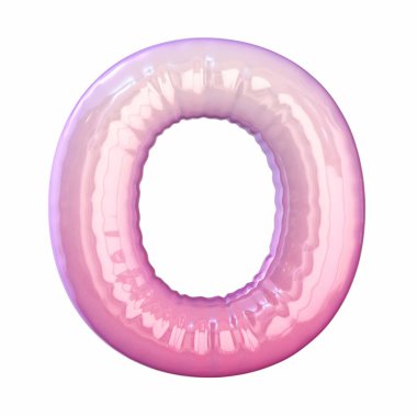 Beyaz arkaplanda izole edilmiş pembe lateks parlak yazı tipi O 3D resim çizimi