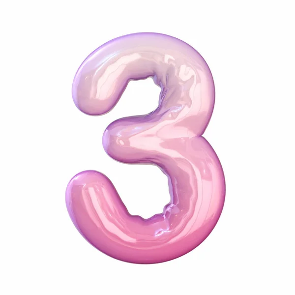 Pink Latex Glossy Font Number Three Rendering Illustration Isolated White — Stock Photo, Image