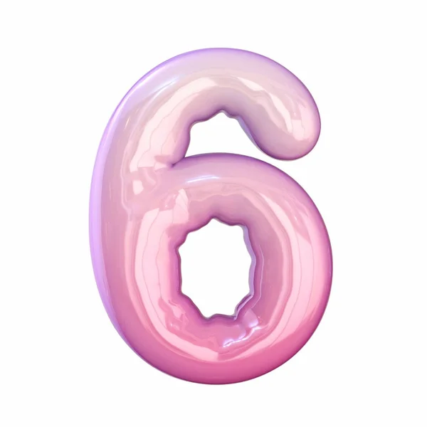 Pink Latex Glossy Font Number Six Rendering Illustration Isolated White — Stock Photo, Image