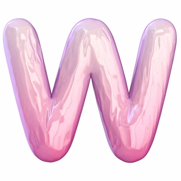 ピンクのラテックス光沢のあるフォント手紙W白い背景に隔離された3Dレンダリングイラスト — ストック写真