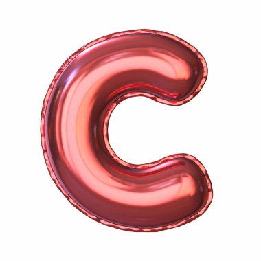 Kırmızı metalik balon yazı tipi Harf C 3D resimleme beyaz arkaplan üzerinde izole