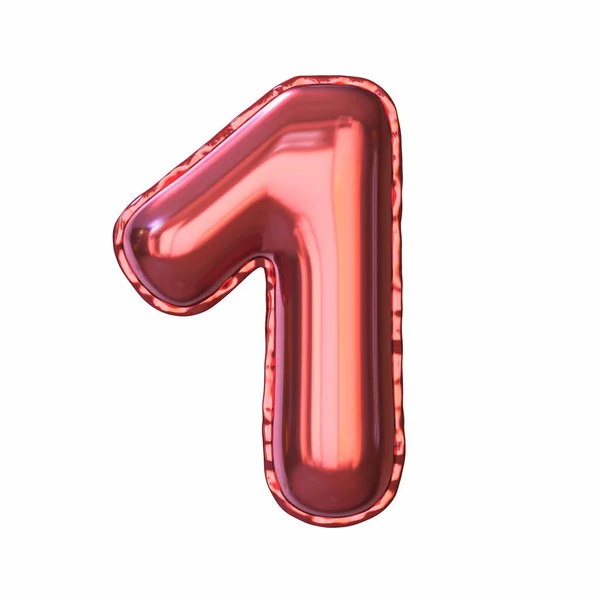 Red Metallic Balloon Font Number One Rendering Illustration Isolated White — Stock Photo, Image