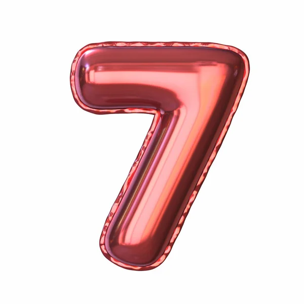 Red Metallic Balloon Font Number Seven Rendering Illustration Isolated White — Stock Photo, Image