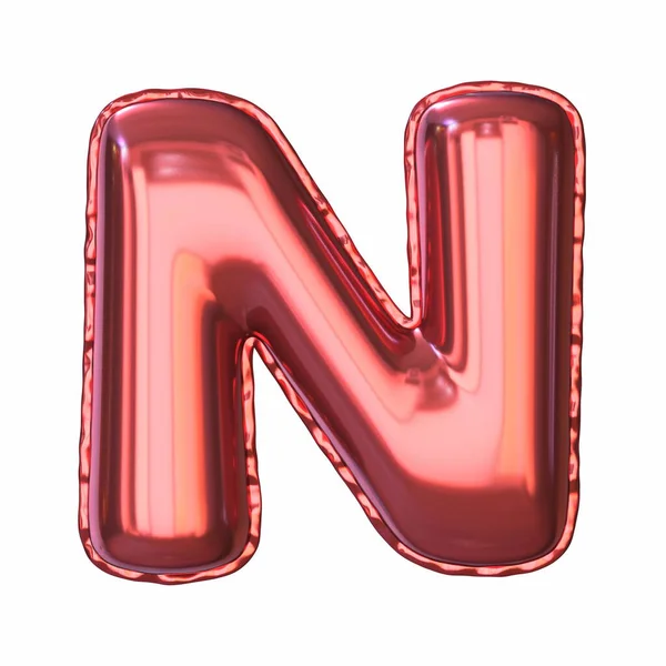 赤い金属製の風船フォント文字N 3Dレンダリングイラスト白の背景に孤立 — ストック写真