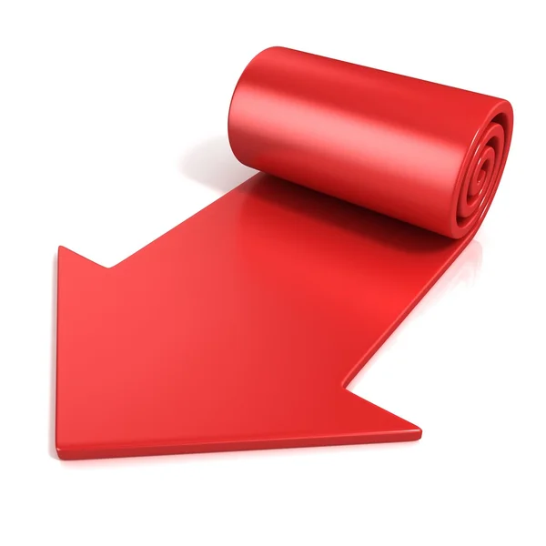 Красная спиральная стрелка, изолированная на белом — стоковое фото
