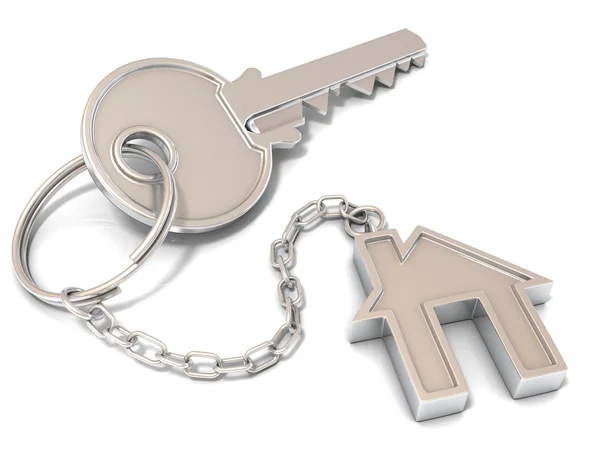 House door key and house key-chain on white background — Stock Photo, Image