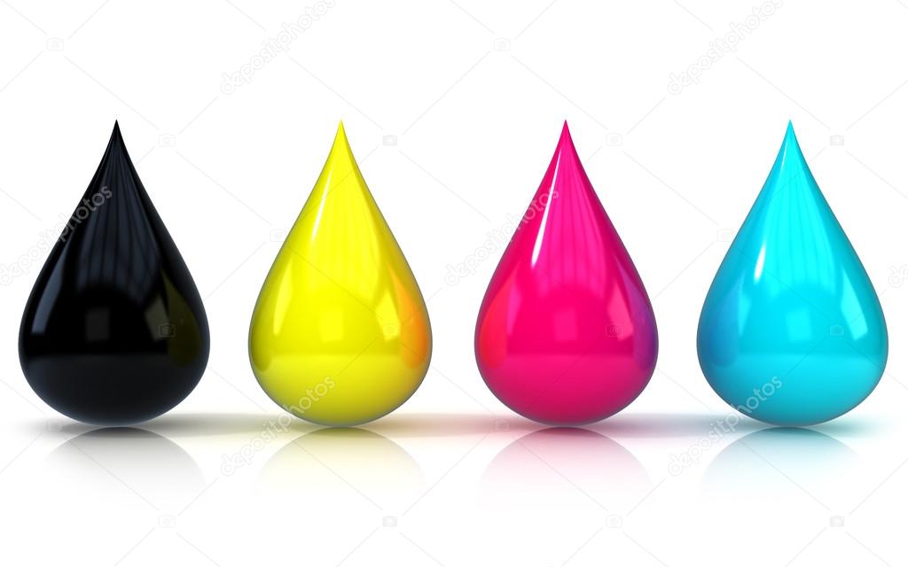CMYK ink droplets sign isolated on white background