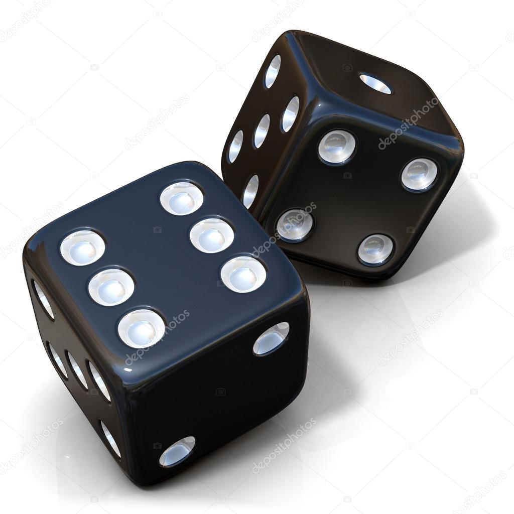 Two black game dices isolated on white background