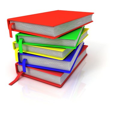 Kitap, üzerinde beyaz izole yer imleri ile renkli yığını