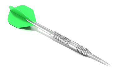 Beyaz arka plan üzerinde izole Yeşil ok. Yan görünümü. 3D kavramı