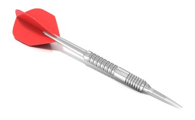 Beyaz arka plan üzerinde izole kırmızı ok. Yan görünümü. 3D kavramı