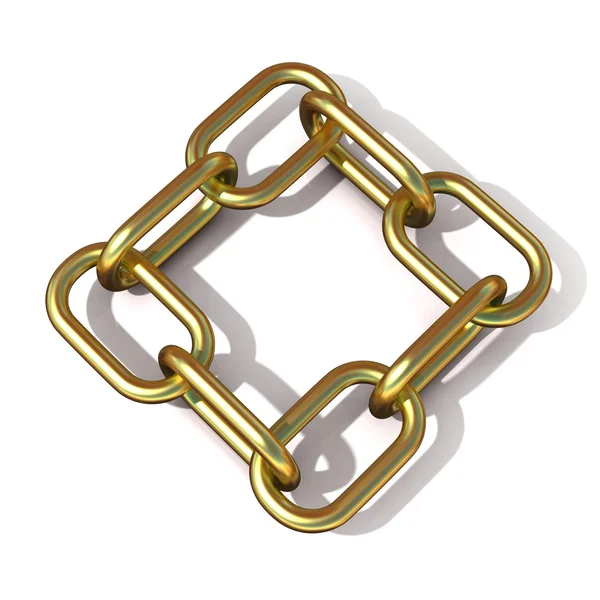 Illustrazione astratta 3D di un collegamento a catena in ottone isolato su sfondo bianco. Vista dall'alto — Foto Stock