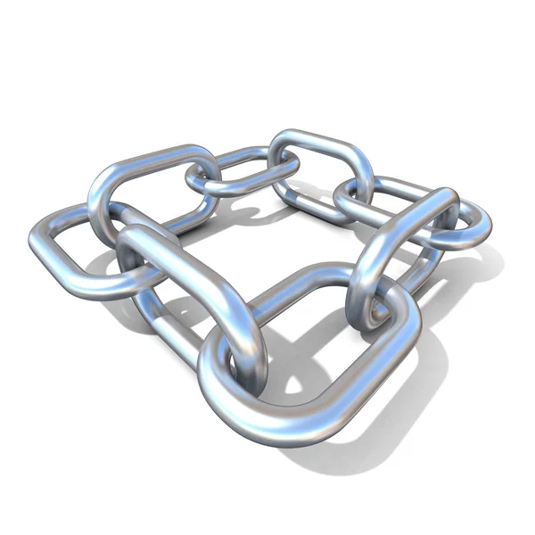 Ilustración en 3D abstracta de un eslabón de cadena de acero aislado sobre fondo blanco. Vista frontal — Foto de Stock