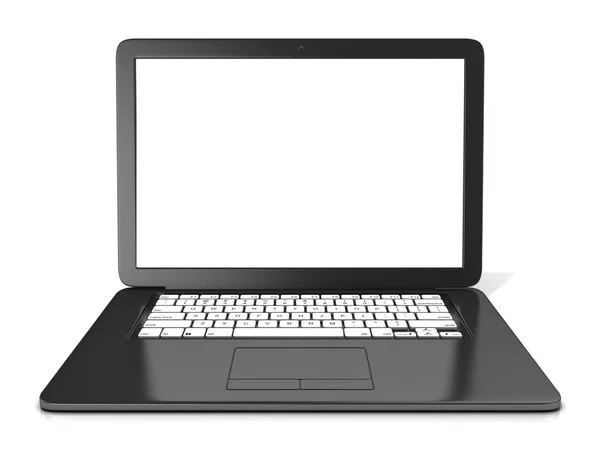 空白の画面と黒のノート パソコン。白い背景に分離された 3 d レンダリング — ストック写真