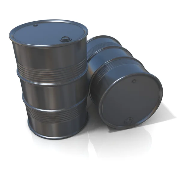 3D illustration of two black oil barrels isolated on white background — Stock Photo, Image