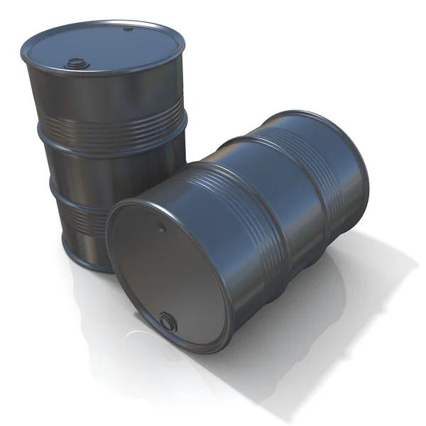 Ilustración 3D de dos barriles de petróleo negro aislados sobre fondo blanco —  Fotos de Stock