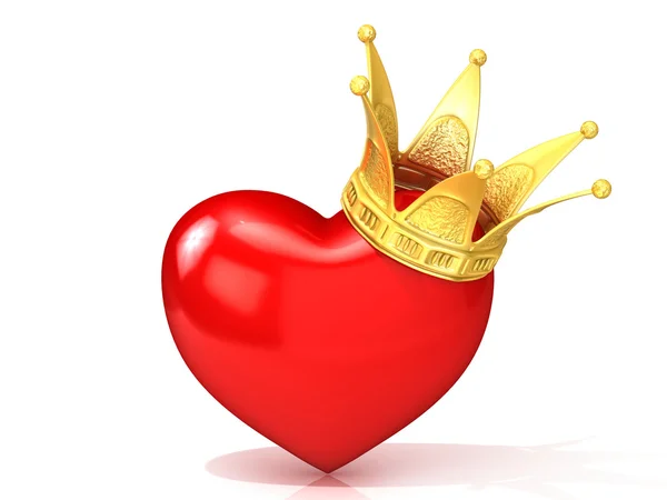 Red heart with golden crown. 3D render illustration isolated on white background. — Stock Photo, Image