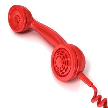 Kırmızı telefon yakışıklı, retro gösterim amacıyla tasarım, çağrı giden beyaz arka plan üzerinde izole