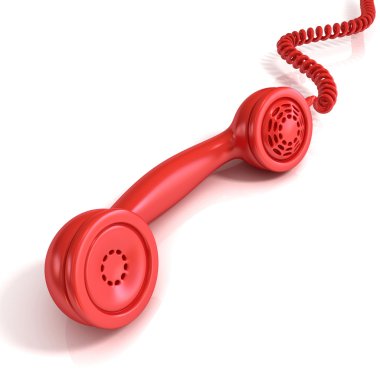 Kırmızı telefon yakışıklı, retro gösterim amacıyla tasarım, beyaz arka plan üzerinde gelen aramayı izole