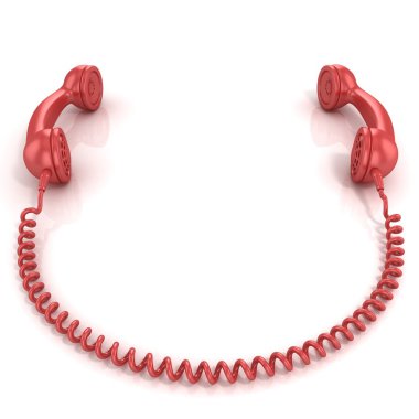 Kırmızı eski moda telefon cep telefonları üzerinde izole beyaz arka plan bağlı