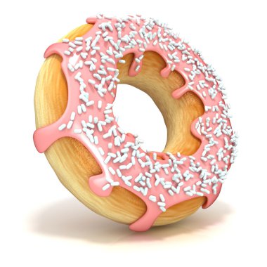 Pembe çörek beyaz arkaplanda izole edilmiş.
