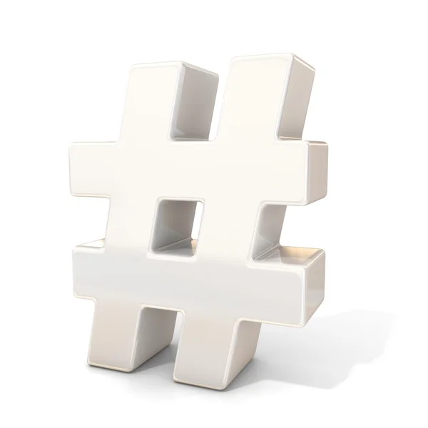 Hashtag, sayı işareti 3d beyaz işareti beyaz arka plan üzerinde izole