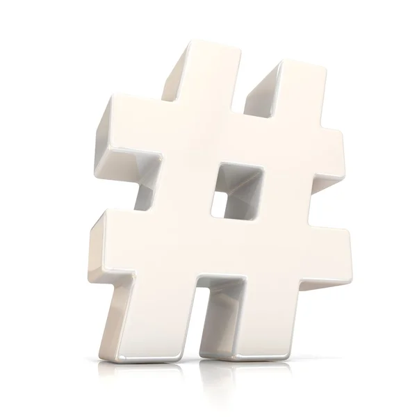 Hashtag, número marca 3d sinal branco isolado no fundo branco — Fotografia de Stock