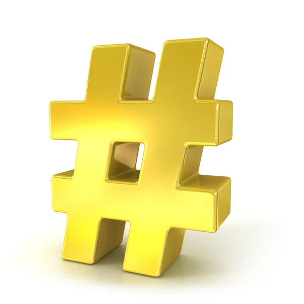 Hashtag, mark 3d zlatý křížek izolovaných na bílém pozadí — Stock fotografie