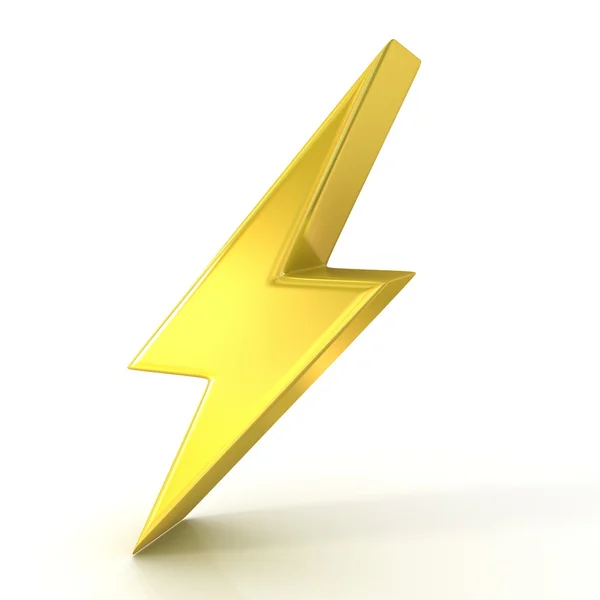 Lightning simbol, 3d tanda emas terisolasi pada latar belakang putih — Stok Foto