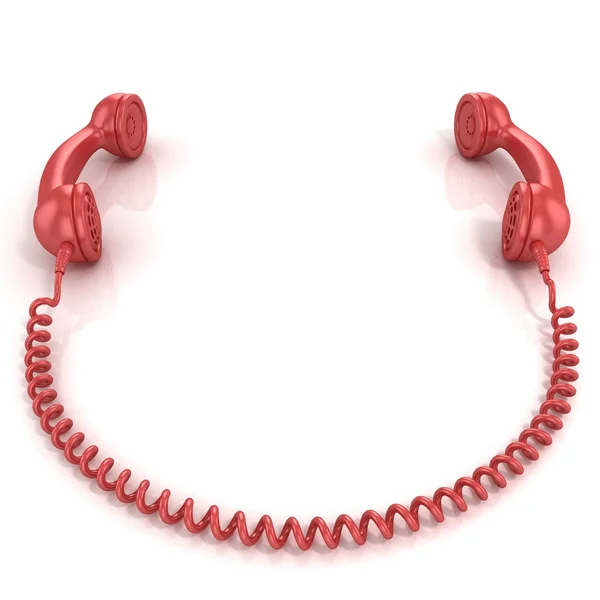 Röda gamla mode telefon telefoner anslutna isolerade på vit bakgrund — Stockfoto